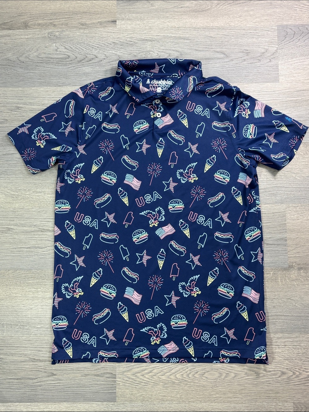 chubbies Youth Blue Patriotic Theme Performance Polo - YXL 18/20